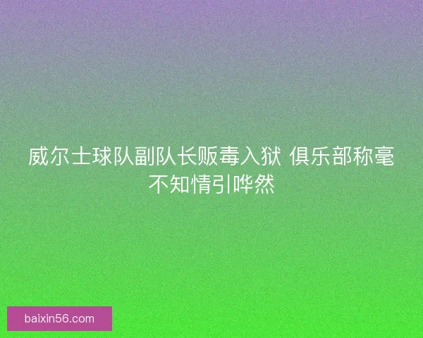 威尔士球队副队长贩毒入狱 俱乐部称毫不知情引哗然